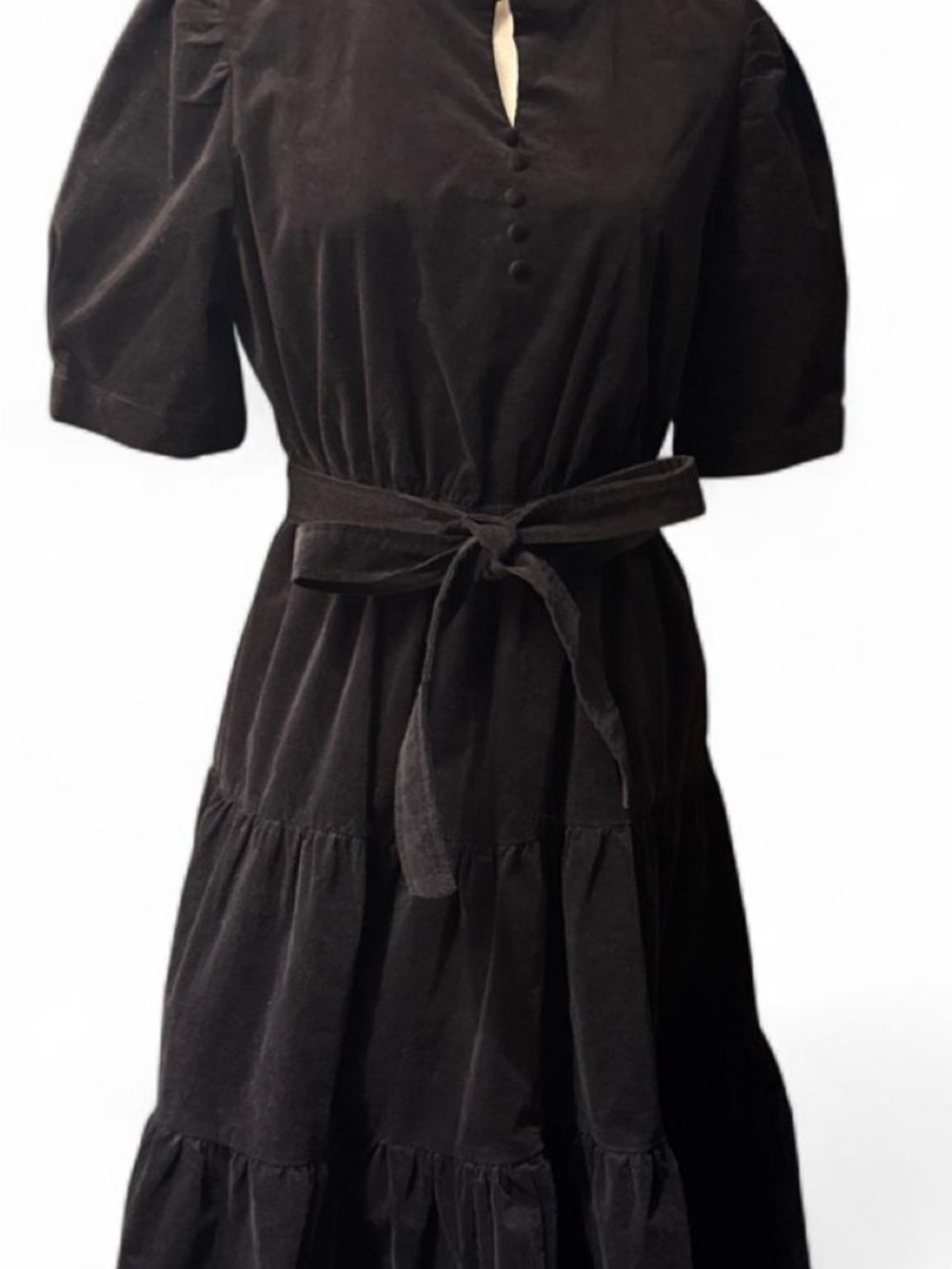 Draper James Goth-esque Tiered Black Belted Midi Dress